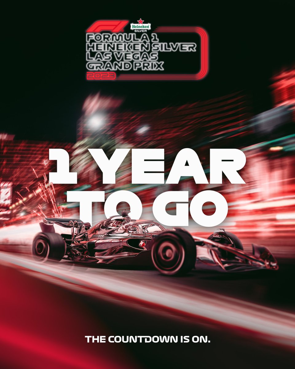 F1LasVegas's tweet photo. This time in 2023, history will be made on the Las Vegas Strip. 1 year until lights out! ⏳ 

#LasVegasGP #F1 https://t.co/x0rmdw6ru7