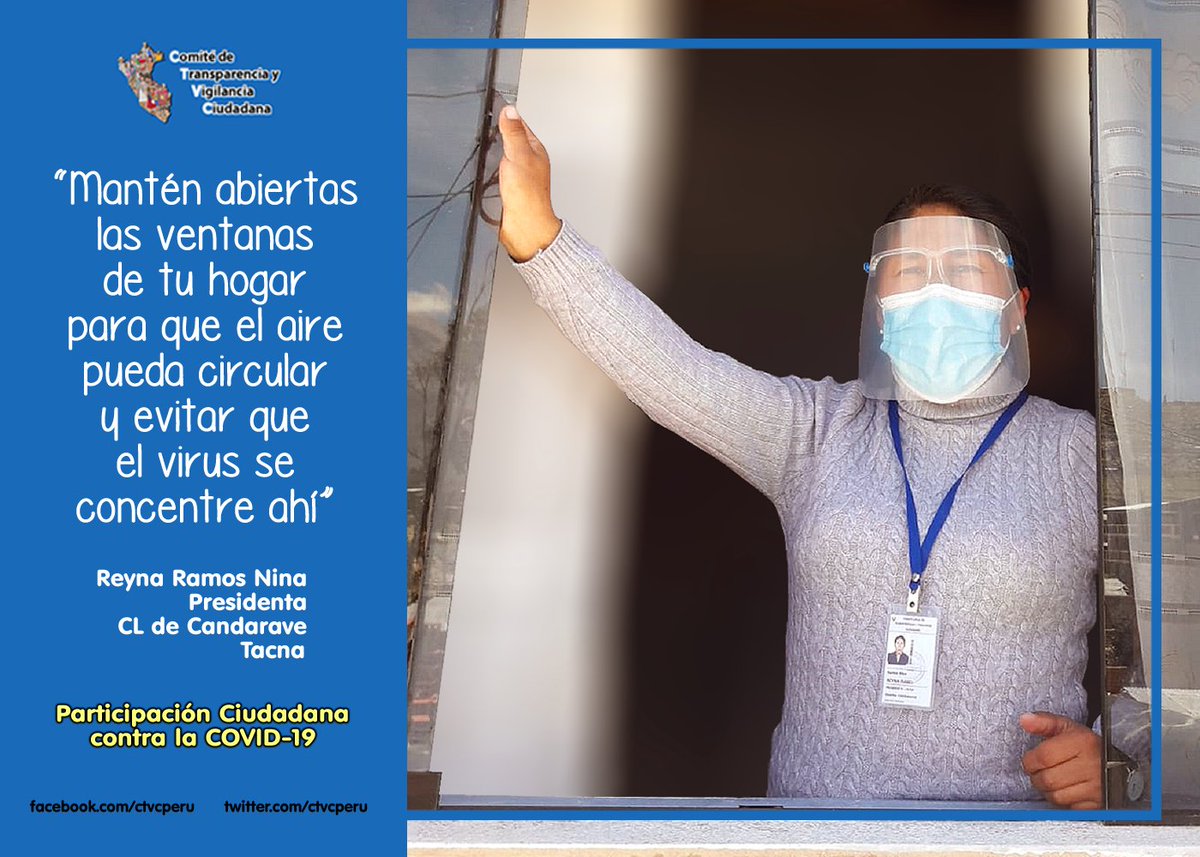 ctvcperu's tweet photo. #CTVCteCuida | Reyna Ramos, presidenta del comité local de Candarave (Tacna), exhorta a abrir las ventanas y ventilar los ambientes para prevenir el coronavirus.
📍#ParticipaciónCiudadana contra la #COVID19
#CTVCenAcción #CTVCtips #SigamosCuidándonos @Minsa_Peru @OPSOMSPeru https://t.co/ntT762KWVt