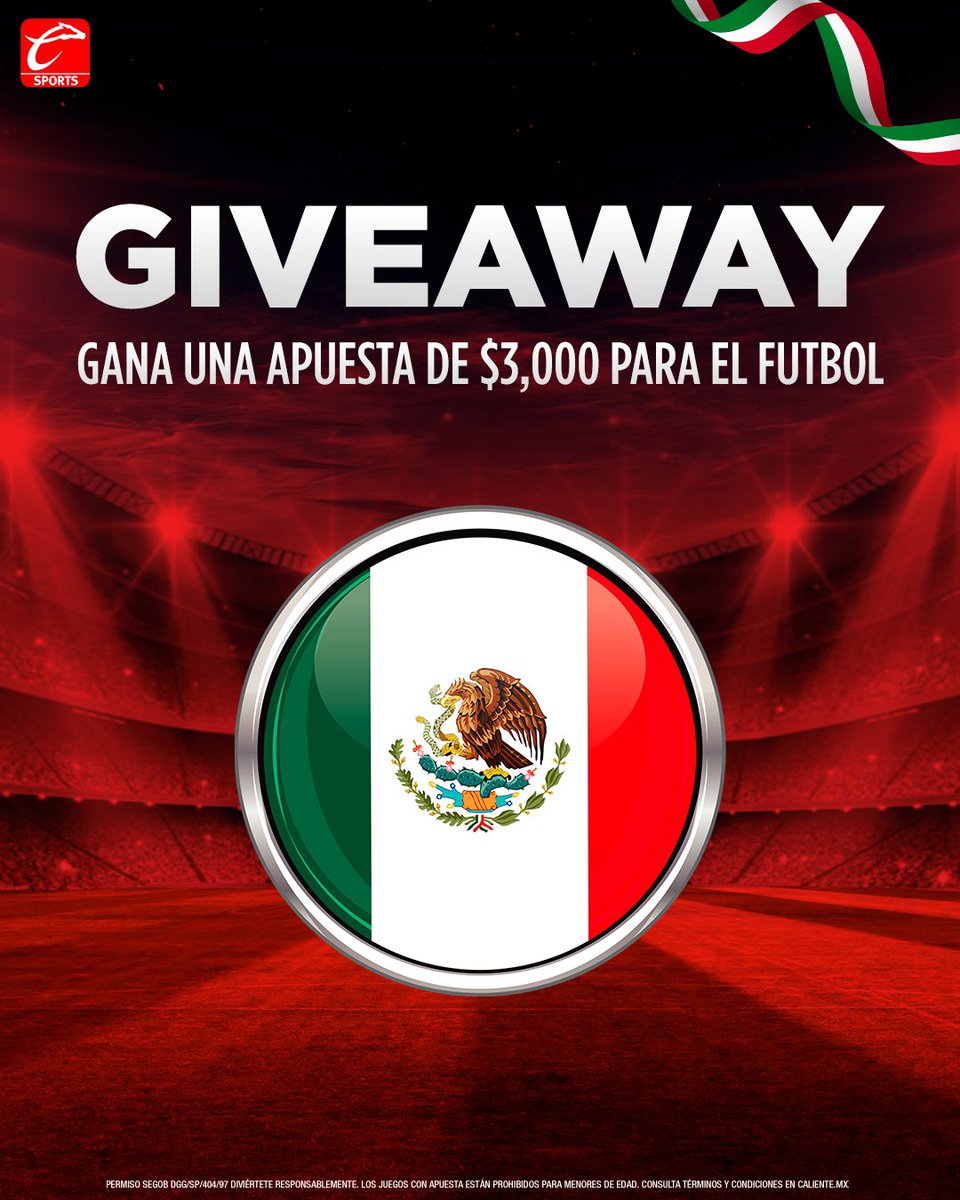 🚨🇲🇽 GIVEAWAY MEXA 🇲🇽🚨
 
¡Gana una apuesta de $3,000  junto a <a href="/calientesports/">Caliente Sports</a> para meterle al futbol! 🤑⚽🔥
 
1️⃣ Dale RT y ❤️
2️⃣ Sigue a <a href="/calientesports/">Caliente Sports</a> en TW e IG 📲 instagram.com/caliente_sport…
3️⃣ Comenta el HT #MásAcciónMásDiversión y #ApuestaEnCaliente 🔥