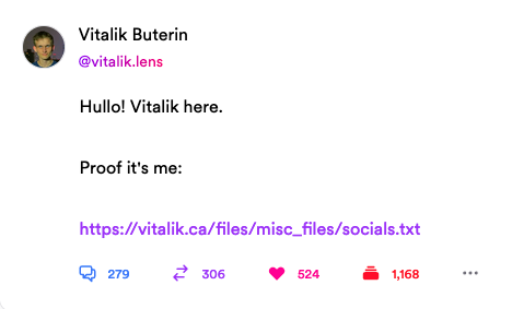 Welcome to <a href="/LensProtocol/">Lens</a> <a href="/VitalikButerin/">vitalik.eth</a>🌱
lenster.xyz/posts/0x0187b3…