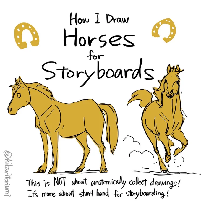 I compiled some points I keep in mind when I draw horses! I'm NOT a horse expert and this is not exactly anatomically correct! It's more about my quick short hand when I draw horses for storyboards 🐴 