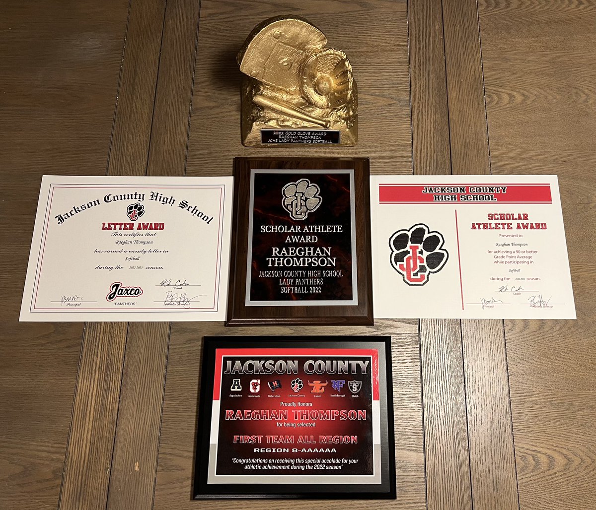 So excited to have received these awards this yr!- Scholar Athlete, Gold Glove Award w/ .984 FPCT, 1st Team All Region, and 3rd Yr Ltr. Can’t wait for one last yr with my panthers❤️<a href="/SoftballJc/">JCPantherSoftball</a> <a href="/glory_georgia/">Glory Adkins Gold 18u GA</a> <a href="/jamie_llc/">Jamie Grodecki LLC (GC Head Softball Coach)</a> <a href="/GSAthletics_SB/">Georgia Southern Softball</a> <a href="/UpstateSoftball/">USC Upstate Softball</a> <a href="/PiedmontSB/">Piedmont Lions Softball</a> <a href="/UNGSoftball/">UNG Softball</a>