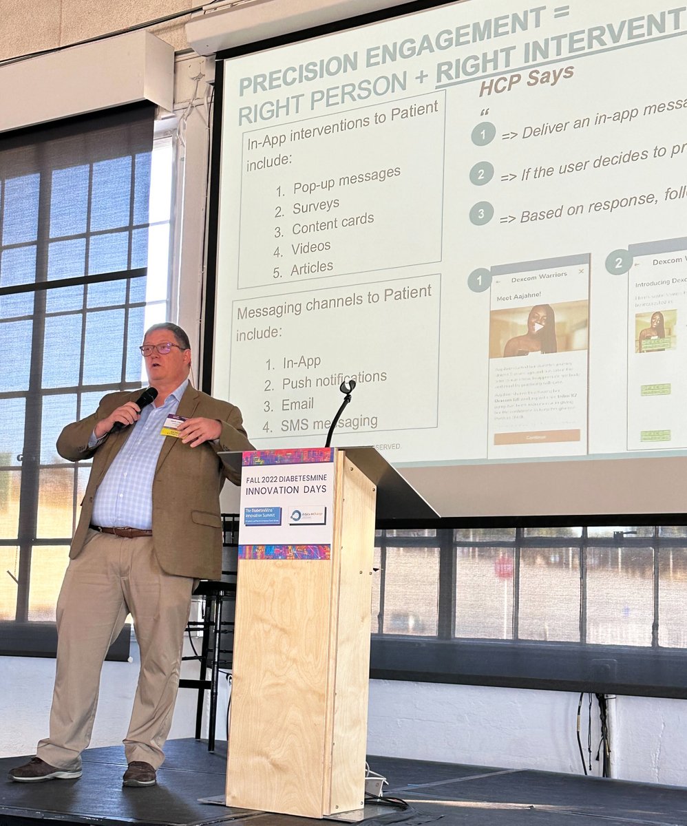 GlookoInc's tweet photo. During a session on cutting-edge technology at @DData_Diabetes’ #DBMineSummit and #DData22 #Diabetes Innovation Days, #Glooko Chief Medical Officer @DrDrMark demonstrated our #ConnectedCare platform’s #PrecisionEngagement tools, powered by #JITAI. #BetterTogether #WeAreNotWaiting https://t.co/9ByKOCYntr