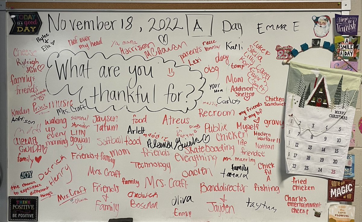 Today we listed what we are thankful for, and Mr. Manning made the list after cleaning up a spill for us 😂- oh, the joys of middle schoolers. Let’s have a great Thanksgiving break!