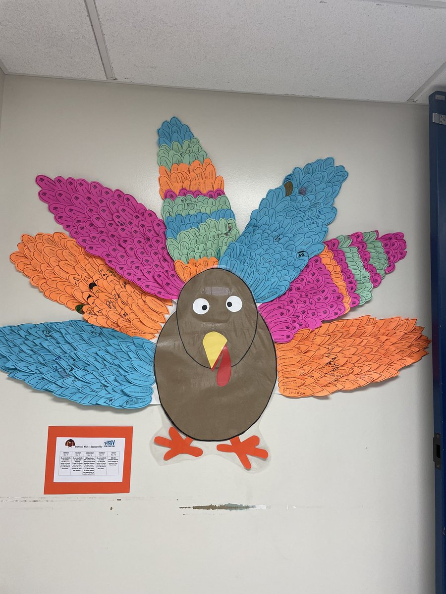 HradLrc's tweet photo. It’s #gratitudeweek brought to you by #stonestudentvoice . We ended our week with encouraging everyone to perform random acts of kindness for others. So thankful for this group! Isn’t our turkey awesome?!? #ASD4ALL https://t.co/VglV5VNYLg