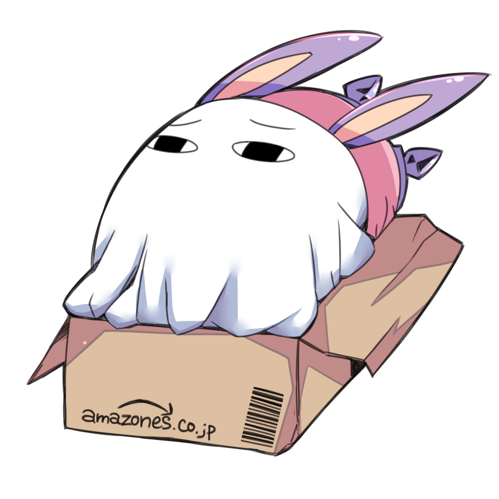 medjed (fate) ,nitocris (fate) ,nitocris (swimsuit assassin) (fate) in box cardboard box in container barcode box white background animal ears  illustration images