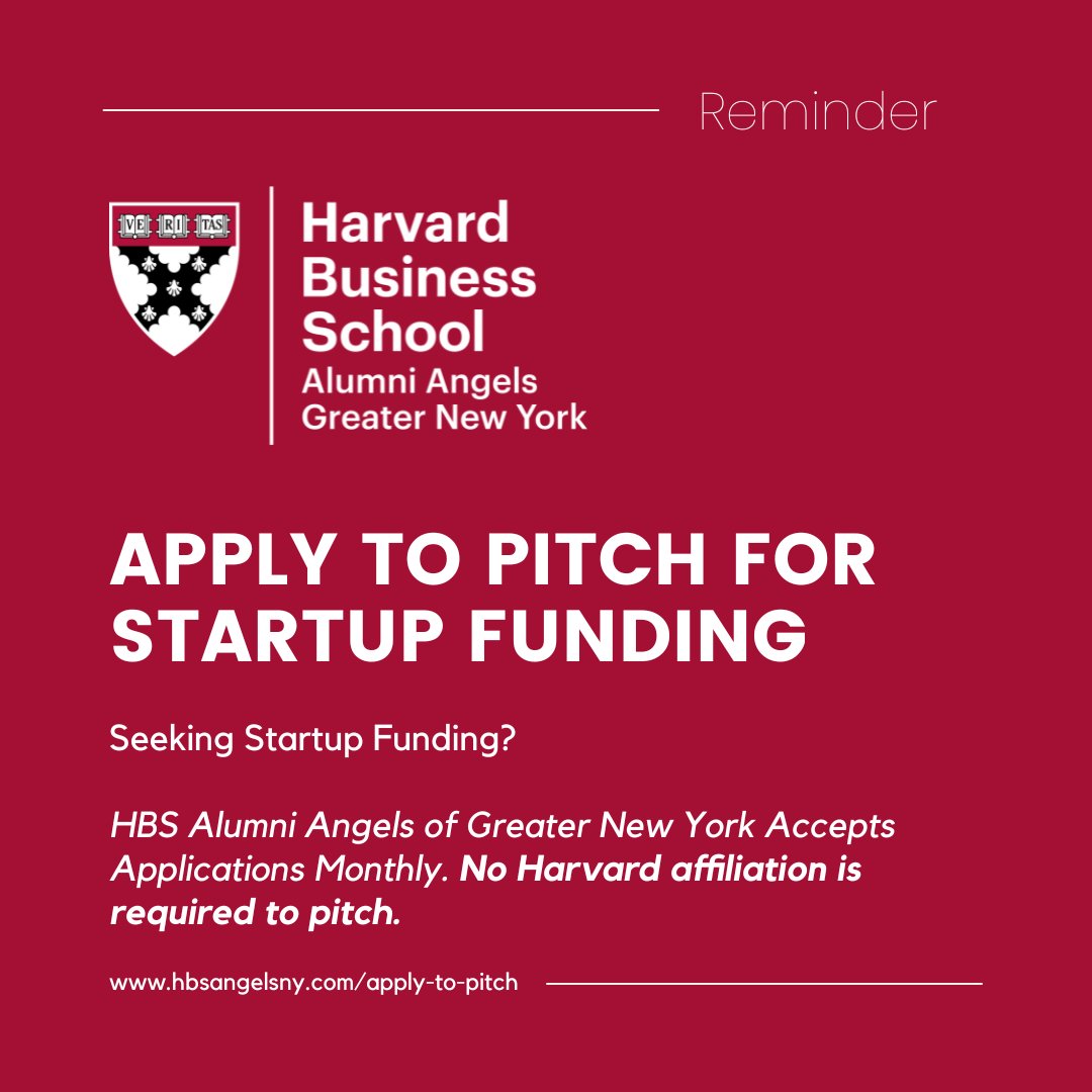 HBSAngelsNY's tweet photo. https://t.co/bjwtidTMQ0
Pitch Your Startup! 💡📊🚀💸 Next #deadline to be #considered for our #December and #January #pitchnights is next week, on Tues. Nov. 22, 2022. https://t.co/irbItJijue