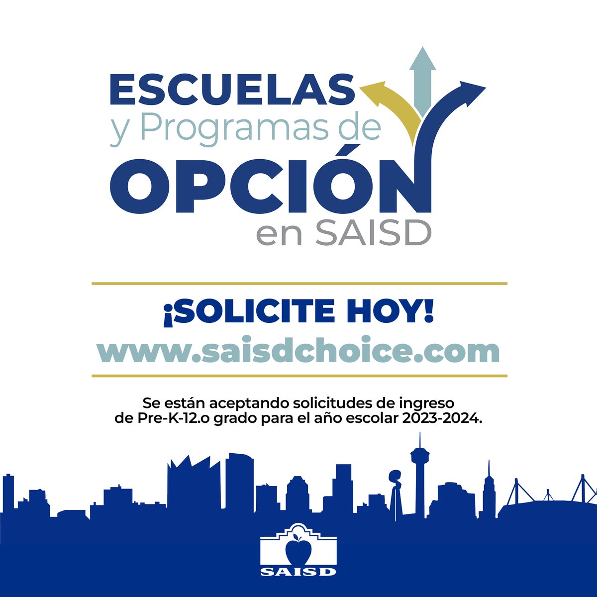 SAISD's tweet photo. ⭐️ ⭐️ ⭐️ The 2023-2024 San Antonio ISD Choice School application is now open. Apply today ➡️ https://t.co/mJVjP67bsm

⭐️ ⭐️ ⭐️  ¡Ya es hora! La solicitud para las Escuelas de Opción de San Antonio ISD para 2023-2024 está disponible. Solicite ingreso hoy ➡️ https://t.co/mJVjP67bsm https://t.co/yDUIj2qRMR