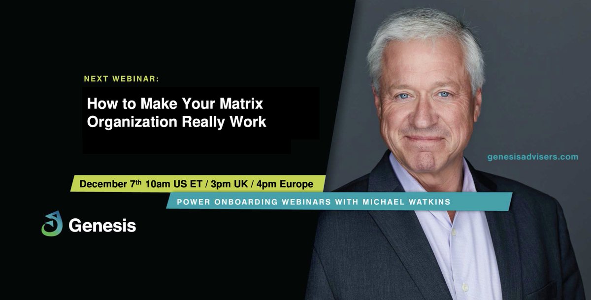MichaelDWatkins's tweet photo. Join me, @genesisadvisers #Leadership #Consultant Marla Kurz, and the @AtriumHealth #csuite team on December 7th for a #webinar unpacking their experience designing and orchestrating their transformation to a #matrixorganization.
#organizationalstructure https://t.co/uEgynkoNuk
