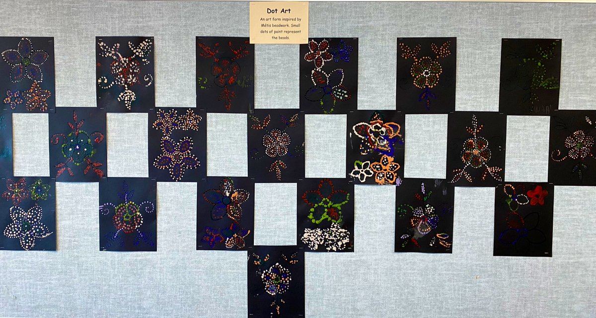 In honour of Louis Riel Day and Métis Week we learned about the Métis sash then worked to create our own sash bracelets. We also completed dot art inspired by Métis beadwork #rvsed