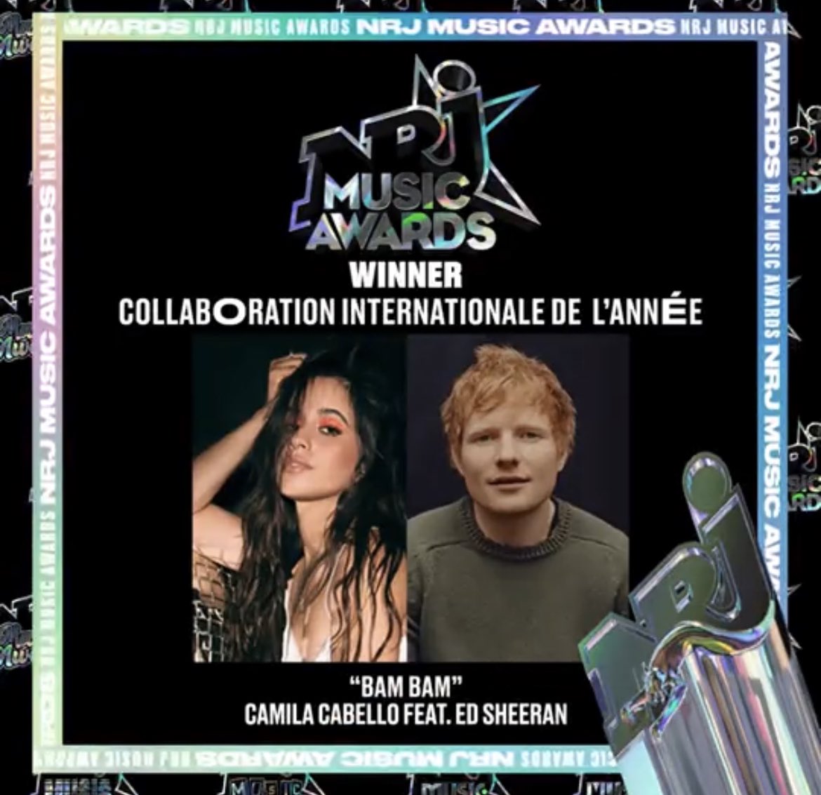 .@Camila_Cabello and @EdSheeran’s “Bam Bam” wins ‘International Collaboration of the Year’ at the @NRJMusicAwards. 

— It’s Cabello’s overall third award.