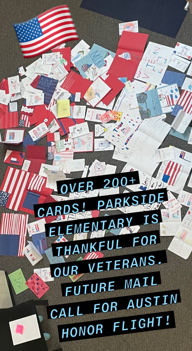 Metzger5th's tweet photo. ⁦⁦@Parkside_ES⁩ is thankful to our veterans! Students made cards for #honorflightaustin . We believe in our servicemen! #1LISD https://t.co/8QZKA6bKBx