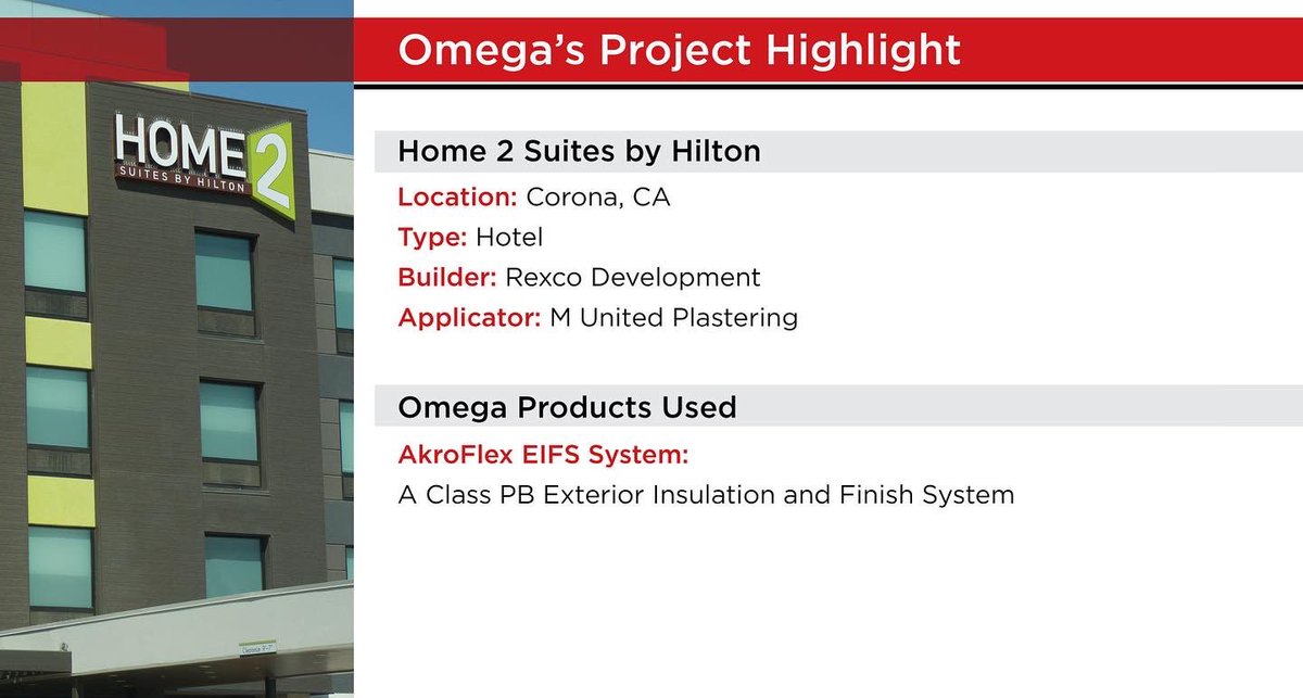 You can rest knowing this Homes 2 Suites by Hilton is using Omega’s AkroFlex EIFS System.

#omega #omegaproducts #homes2suites #hilton #akroflex #eifs #eifssystem #exteriorinsulation #finishes #energyefficient #weatherability #lightweight #costeffective #foam #americanmade