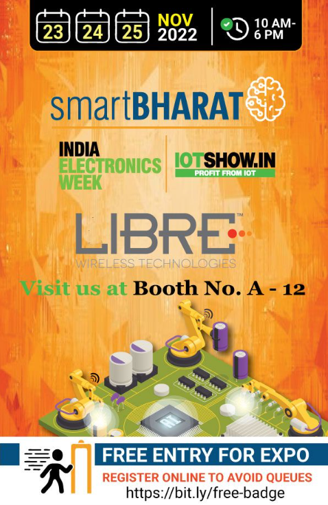 LibreWireless's tweet photo. Come visit us at India Electronics Week on 23 to 25 Nov, 2022 in Booth No. A - 12. KTPO, Whitefield, Bangalore.

#smartbharat #indaielectronicsweek #electronics #bangalore #LIBRE #IoT #India https://t.co/00BTDruIvX