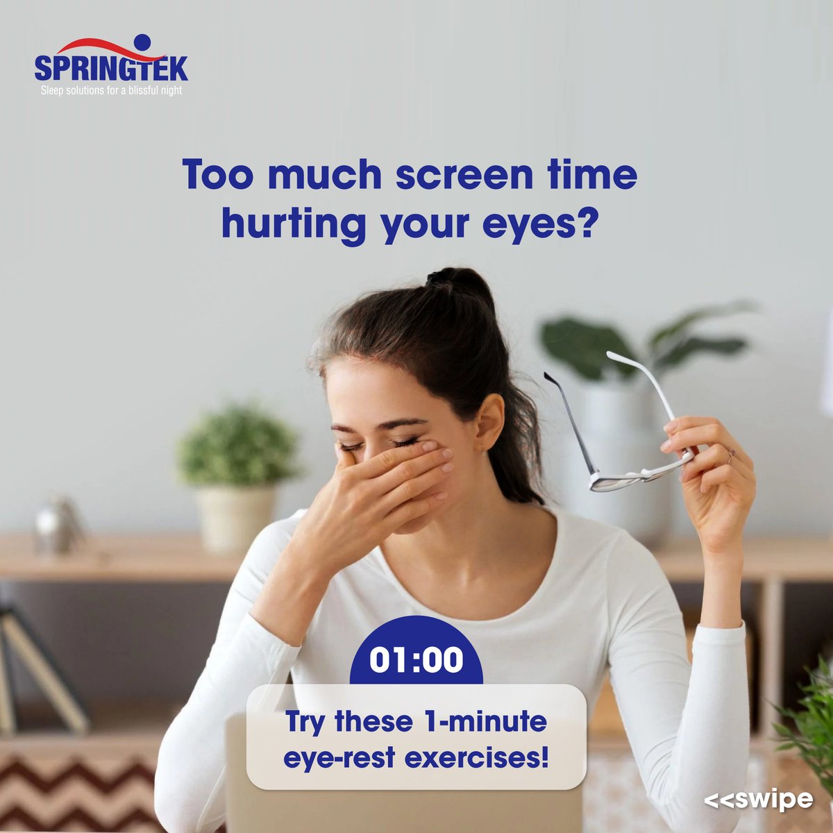 SpringtekM's tweet photo. #SSFF decode krte-krte eye strain ho gyi hongi.. Try these 1 minute eye-rest #exercises &amp; thank us later! 
#SpringtekMattress #screentime #sleep #eyerest #1minutehack https://t.co/8JKjdBJCbc