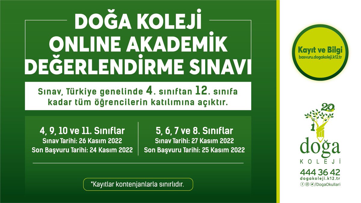 Doğa Koleji Online Akademik Değerlendirme Sınavı başvuruları başladı! Sınava kayıt ve bilgi için👇
basvuru.dogakoleji.k12.tr
