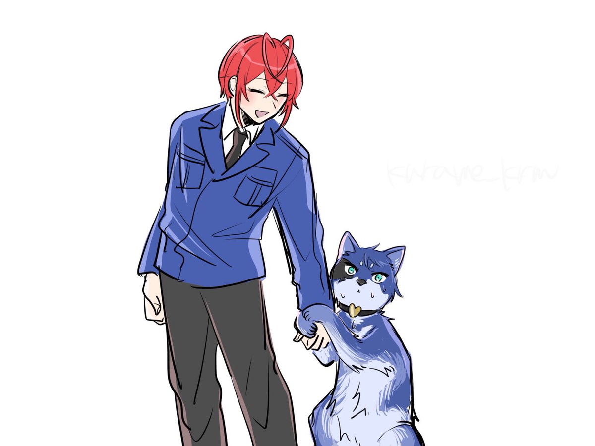 「緊張して手をギュッとしてしまうデュ犬 」|くらめのイラスト