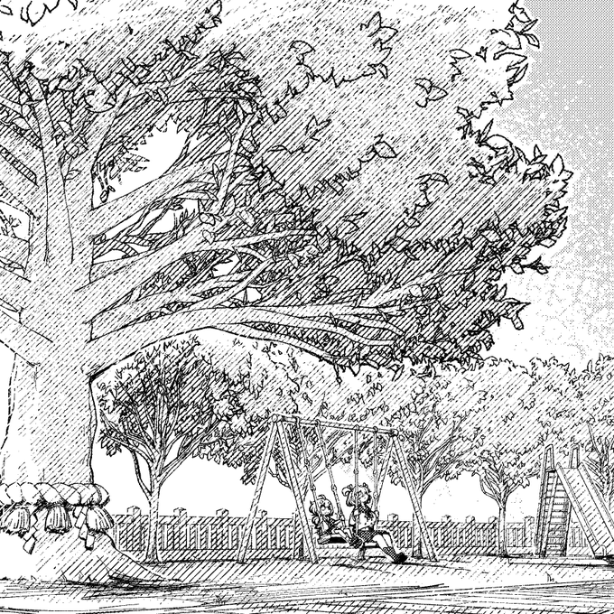 千々姫神社 その3
鳥居から入ってすぐ右手にあるブランコや滑り台といった遊具とその奥におおきなご神木。
今は昔ほど活発じゃないけど、きっととおかくんも小さな頃からよくここで遊んだろうなあみたいな場所 