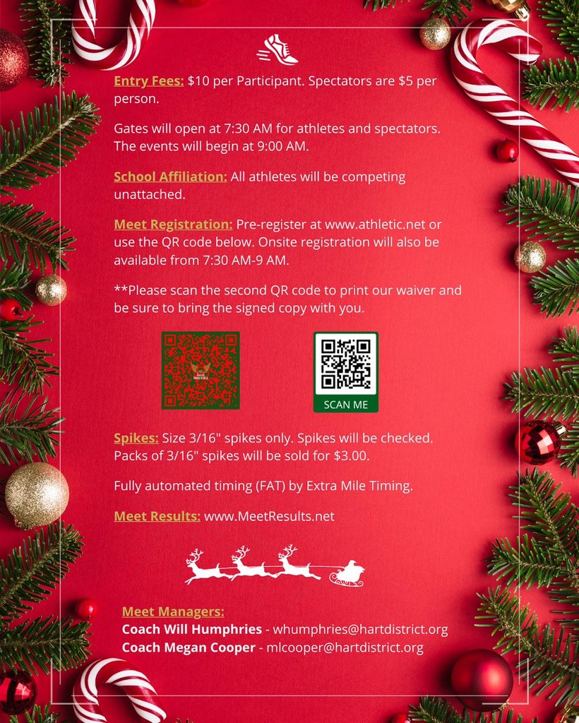 GVjumps's tweet image. Please join us on Saturday, December 17th as we host our 1st Annual Gold Winter Relay Dash! This is a holiday themed All-Comers Meet that is open to athletes of all genders, ages, and levels of fitness! Come out and enjoy a day filled with festivities, races and holiday cheer!