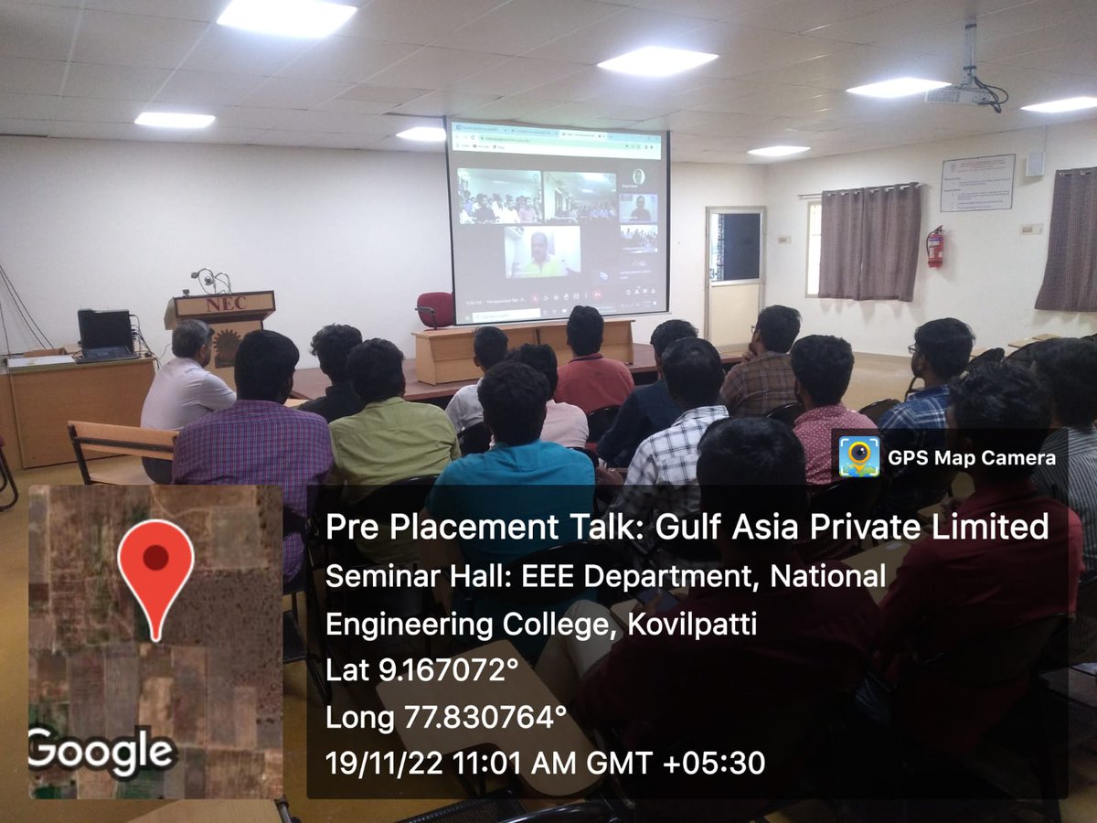 hod_eee_nec's tweet photo. 19.11.2022:Preplacement Talk for IV EEE by Gulf Asia Engg &amp; Products.
@NECKVP 
#ThinkEEEthinkNEC #necplacement #NECAlumni #Nationalengineeringcollege #engineeringcollege #kovilpatti #tirunelveli #kanyakumari #tamilnadu #engineeringadmissions #placements #Placement #GulfAsia #GAEP https://t.co/pCVkiwN4qs