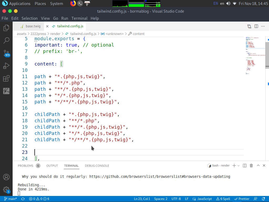 New Update  : You can deal With Your Child Theme:
Free tool to install tailwind css with your WordPress theme And Child theme easily in same Time and also minfy css code from CLI
github.com/borma425/2222p…
#WordPress
#tailwindcss
#NodeJS 
#php