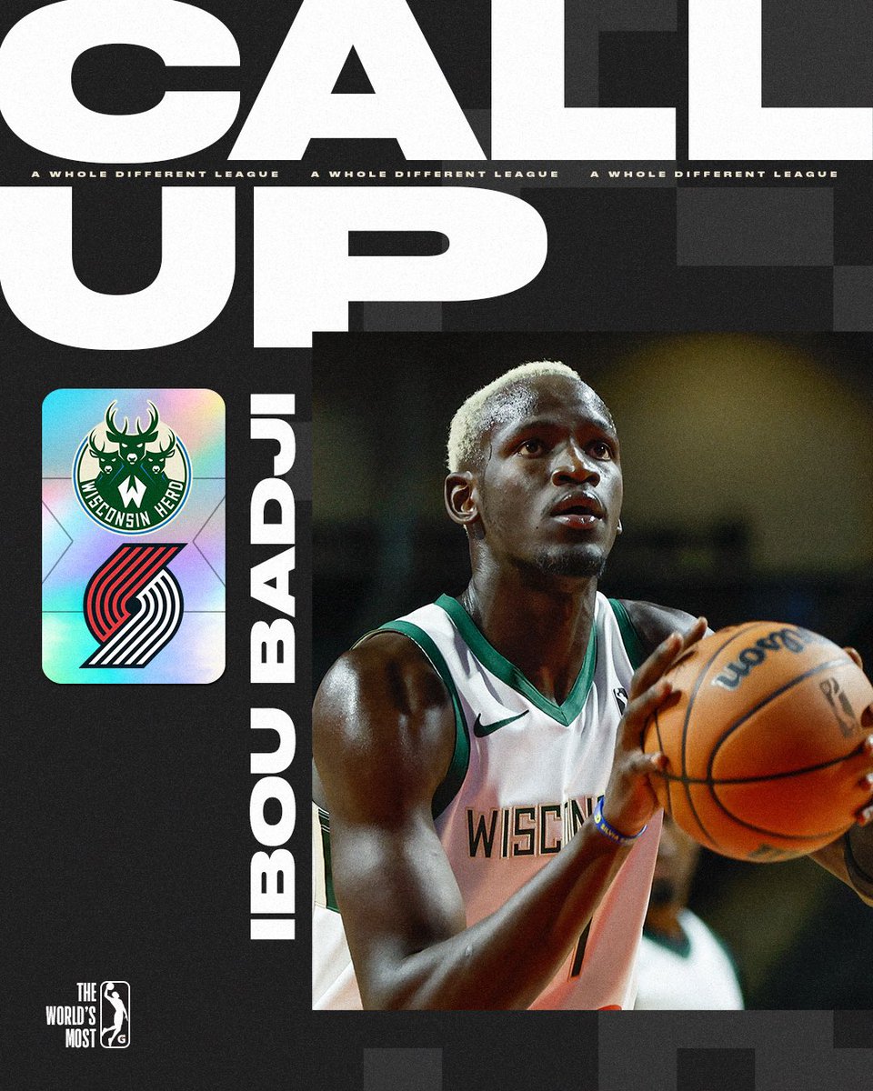 nbagleague's tweet image. Moving on up! Congrats to Ibou Badji on signing a two-way deal with the @trailblazers.

He’s our fourth Gatorade #NBACallUp of the season. 💪 @WisconsinHerd