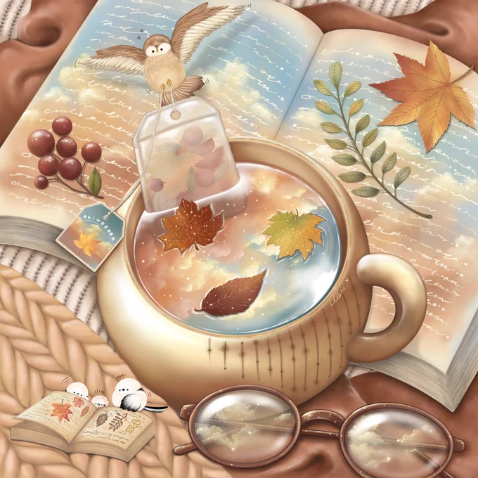 秋晴れ空の紅茶#イラスト 