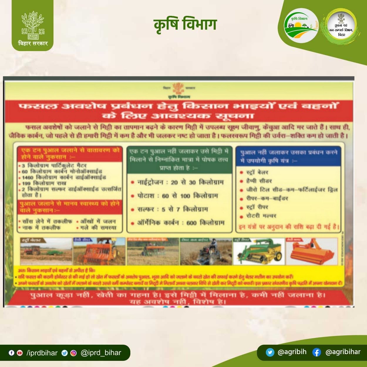 Agriculture Department, Govt. of Bihar on Twitter "फसल अवशेष प्रबंधन