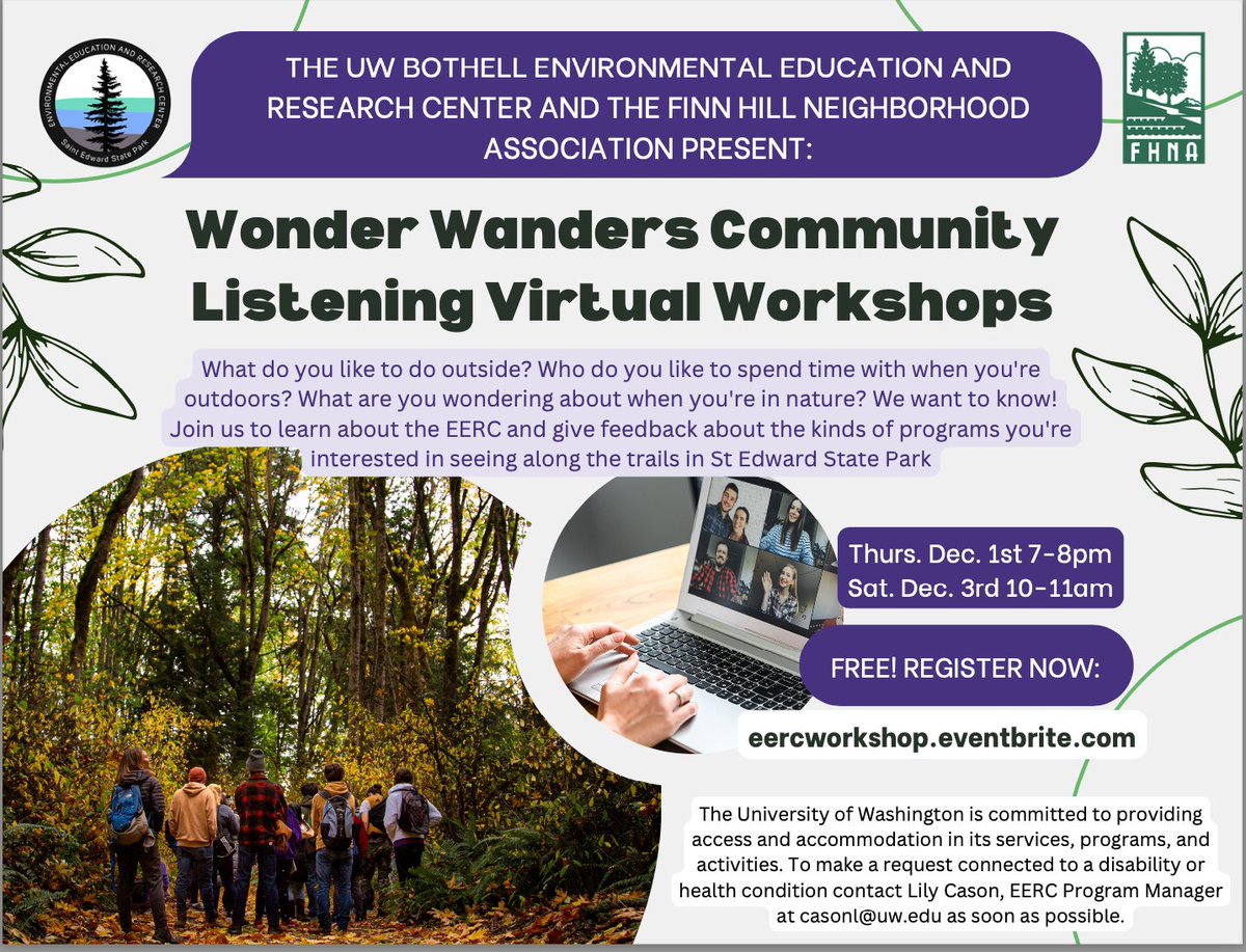 LiP team members are partnering with the EERC and FHNA to design outdoor backpack programs for families and adults. If you live in the greater Seattle area and would like to help shape these programs, register for one of our two upcoming workshops! eventbrite.com/e/uw-bothell-e…
