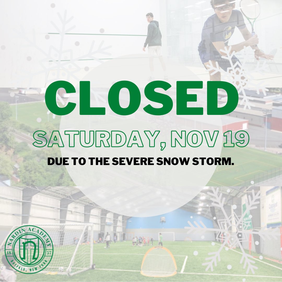 ⚠️ATTENTION⚠️ DUE TO THE ENSUING SNOW STORM ACROSS BUFFALO INCLUDING THE FORECAST TOMORROW THE KEVIN T. KEANE SPORTS PARK AT NARDIN ACADEMY WILL BE CLOSED ON SATURDAY, NOVEMBER 19, 2022.

STAY SAFE &amp; WARM EVERYONE!
