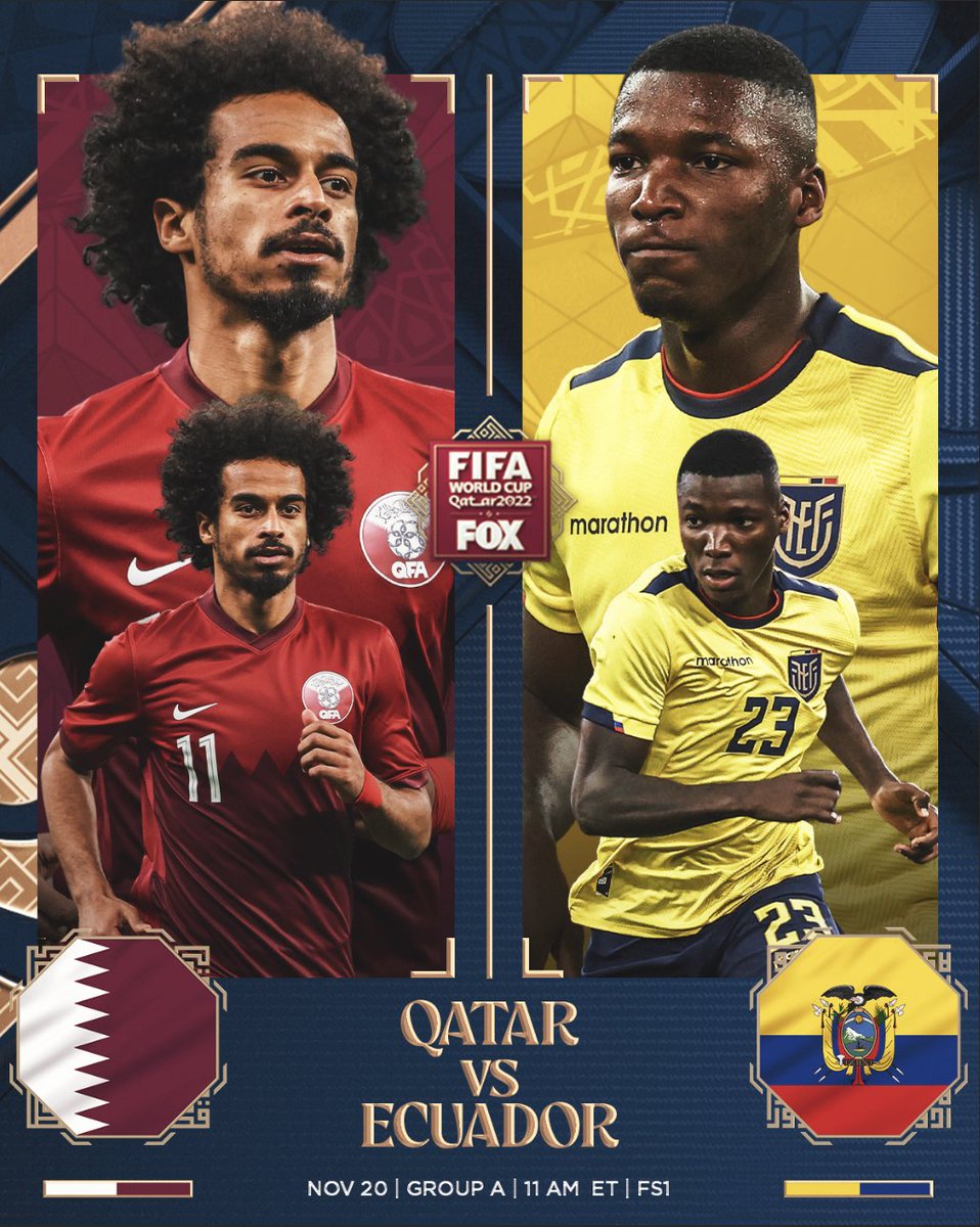 FOXSoccer's tweet photo. The first game of the FIFA World Cup is ALMOST here! 🤩⌛️

Who are you rolling with: Qatar or Ecuador? 🇶🇦🇪🇨 https://t.co/ApatW41Rcx
