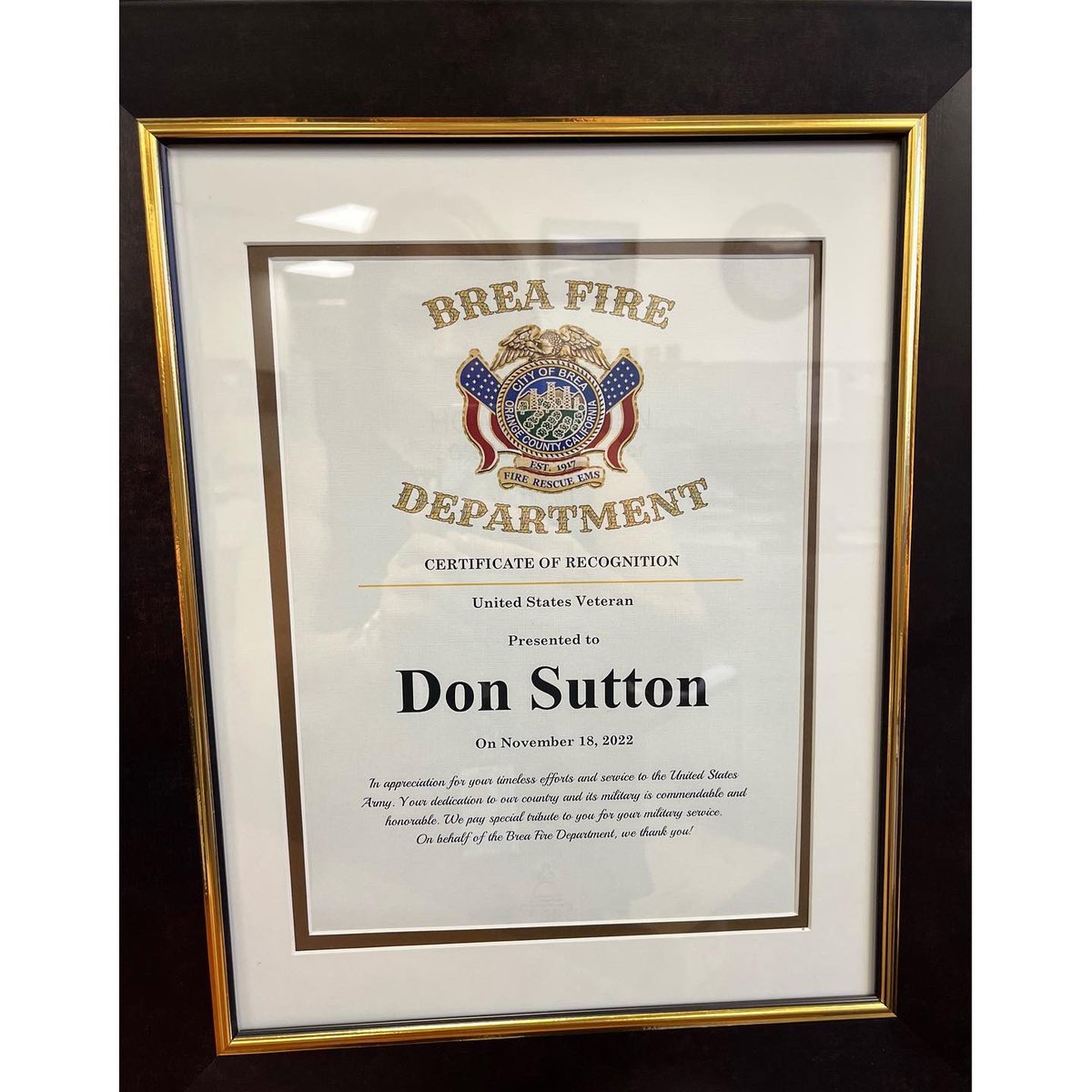 Happy 100th birthday to longtime Brea resident and World War II veteran Don Sutton. Brea Fire was honored to help you celebrate today. Thank you for you service to our country!