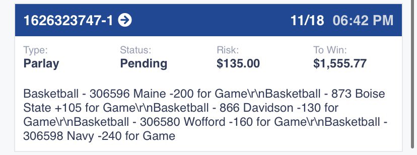 OrtnerZach's tweet photo. Going to do a 50 dollar giveaway on here if this cashes.

All it needs is a Boise State W.

🚨🚨Follow and retweet to be entered. 🚨🚨
Winner will be announced tomorrow morning if Boise wins. https://t.co/GeVNcxP7qT
