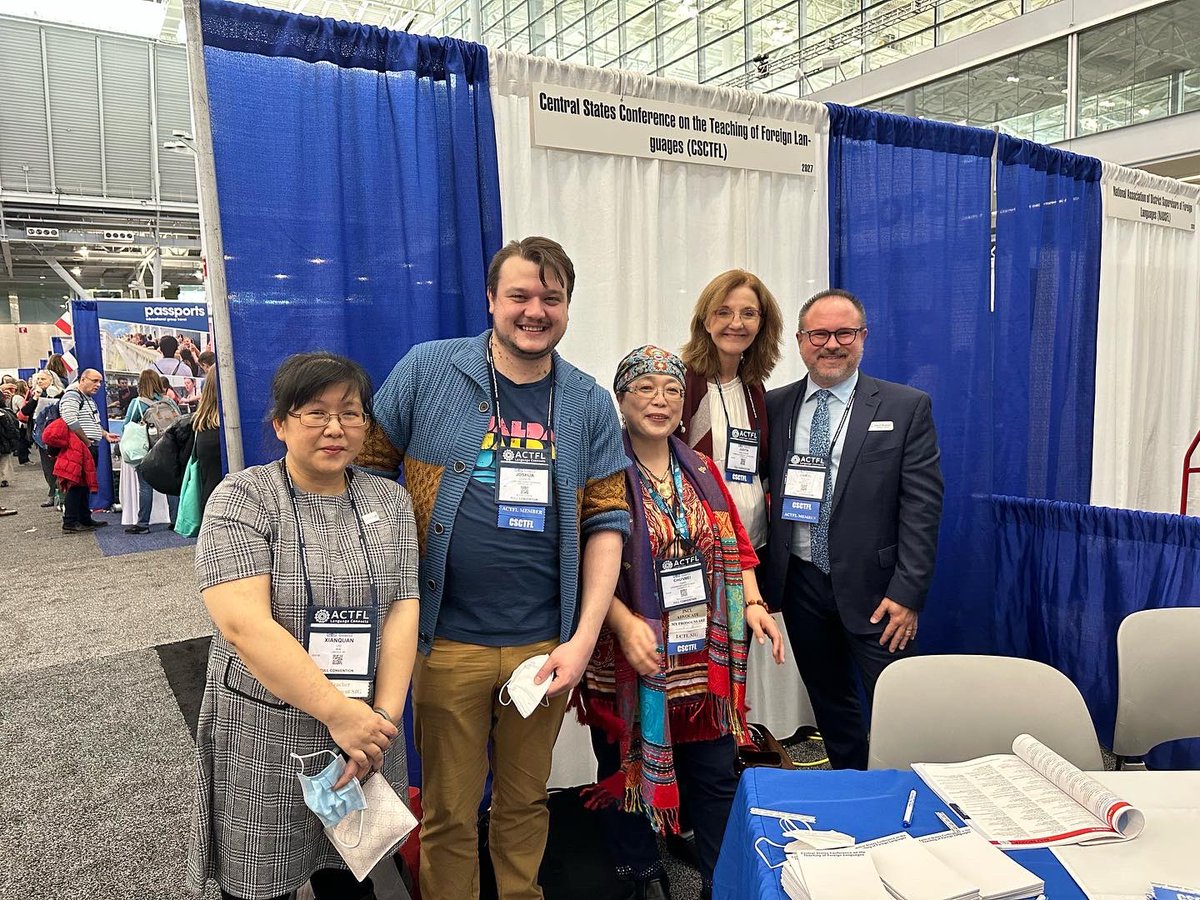 IFLTA's tweet photo. IFLTA team gathering in front of CSCTFL booth at ACTFL 2022!#actfl2022 #CSCTFL #IFLTA https://t.co/tWHWqYqOtL