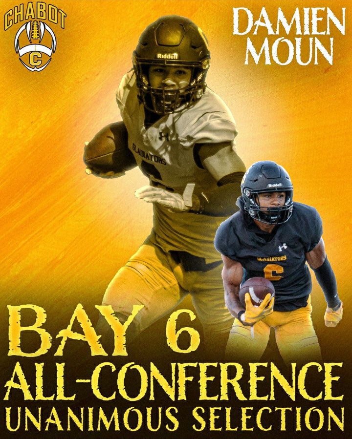 Damien Moun (@dame_moun3) on Twitter photo Thankyou to all my coaches and teammates for the opportunity and making this possible๐๐ค
UNANIMOUS ALL-CONFERENCE WR
VOTED #1 WR IN THE CONFERENCE
STATE LEADER IN RECEPTIONS 
793 RECEIVING YARDS
 <a href="/CoachFanene/">Eric Fanene</a> <a href="/coach__black/">Marcus Blacksher Jr. (DVC 5-1)</a> @CoachBear_ <a href="/coachJTaylor8/">Junior Taylor</a> 
hudl.com/v/2JLej7 Thankyou to all my coaches and teammates for the opportunity and making this possible๐๐ค
UNANIMOUS ALL-CONFERENCE WR
VOTED #1 WR IN THE CONFERENCE
STATE LEADER IN RECEPTIONS 
793 RECEIVING YARDS
 <a href="/CoachFanene/">Eric Fanene</a> <a href="/coach__black/">Marcus Blacksher Jr. (DVC 5-1)</a> @CoachBear_ <a href="/coachJTaylor8/">Junior Taylor</a> 
hudl.com/v/2JLej7