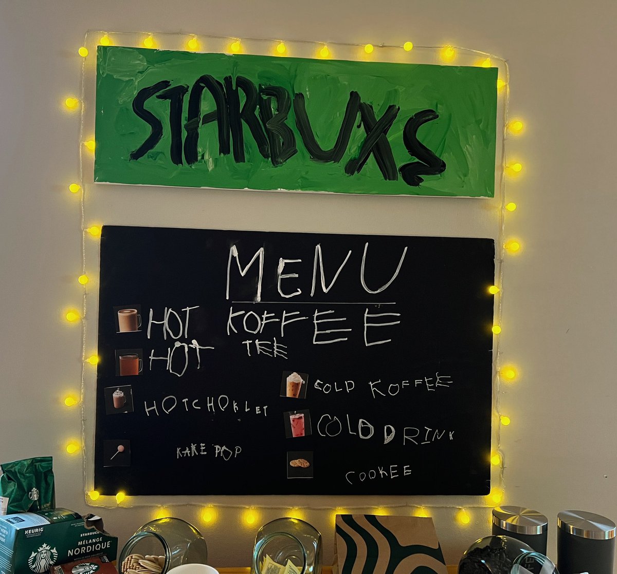 OLOPecsd's tweet photo. Welcome to Starbuxs, what would you like today? Our English Kindergarten classes worked on the menu for our coffee shop today. Together as a class we used what we’ve learned from phonemic awareness practice and sounded out each word.Stop by @OLOPecsd and grab a coffee one day
☕️ https://t.co/mt5yjlj0yo