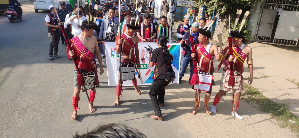 INCNagaland's tweet photo. Padyatra is continuing with cultural dance performance by artists.

#BharatJodoYatraNagaland https://t.co/xNyt9vRJXj