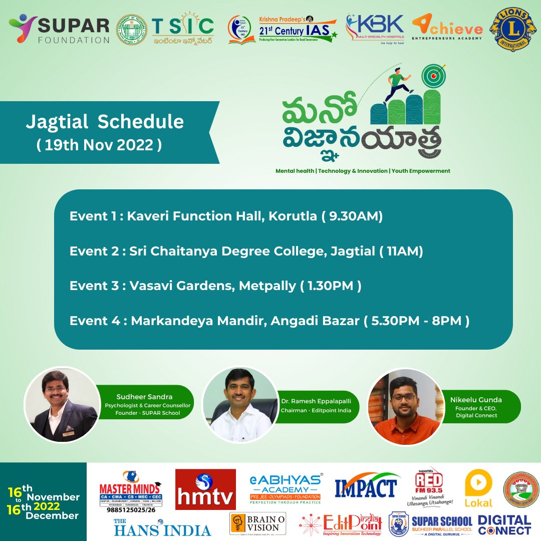 jcihydsupar's tweet photo. #JagtialSchedule 

Mano Vignana Yatra Team is at Jagtial Today. 

Do join by Registering at : https://t.co/CbhiRQYEFq

#Suparfoundation #ManovignanaYatra https://t.co/mISFGXKGkT