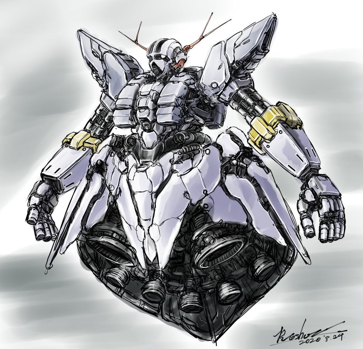 robot no humans mecha solo white background weapon science fiction  illustration images