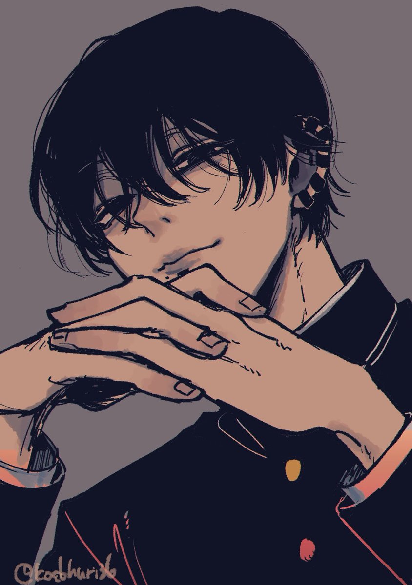 1boy simple background black hair piercing gakuran solo ear piercing  illustration images