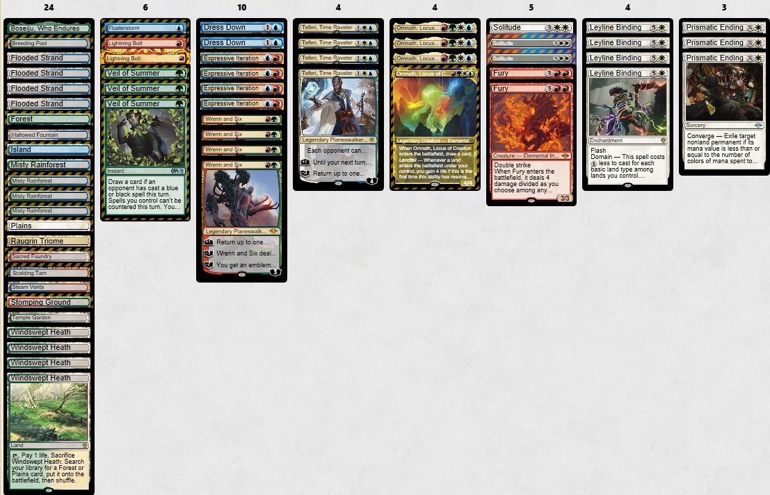 MtgDecisions's tweet photo. Postboard on the draw as 4C Kaheera against RB Scam. Do you cycle Dress Down here? Deck in second image. https://t.co/mB3JUAsNMp