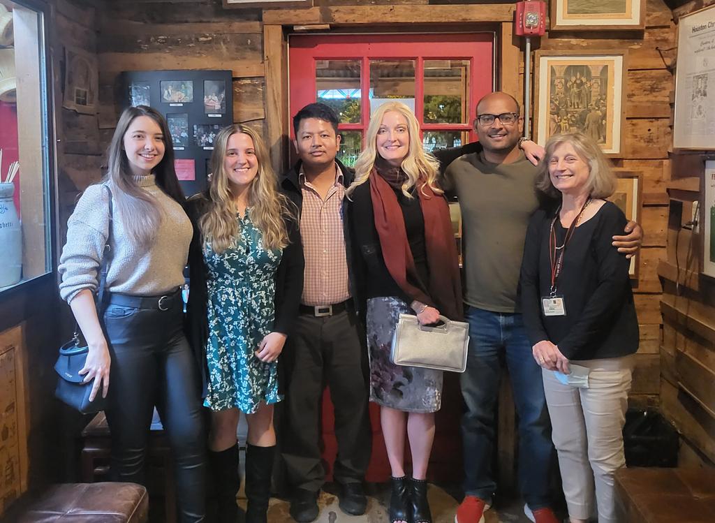 DrRebeccaHowel1's tweet photo. Celebration of the #medphys Dissertation defense of Dr. @SShrestha_1
It's been an honor to have you in our labβΌοΈ
With
@constantlyowens
@Aashish_C_Gupta
@Taylor_Gwen15
Susan Smith
#BestLabEver https://t.co/eTffHMxBqm