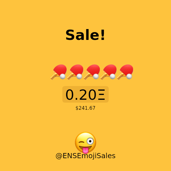 ENSEmojiSales's tweet photo. 🏓🏓🏓🏓🏓.eth ⚠️ bought for 0.2Ξ ($241.67)!!! #NFT #ENS #EMOJIENS #EMOJI https://t.co/psqZQrpIXd https://t.co/sXaTG6XeXI