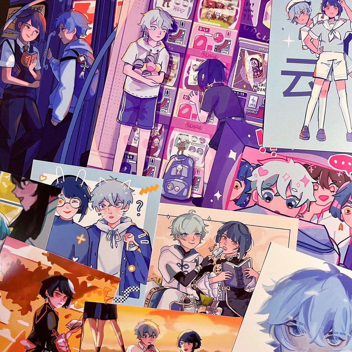 🧡 sh0p open ⭐️ aka selling my remaining merch!!

a mix of genshin and other fandoms! 

link below ⬇️ 