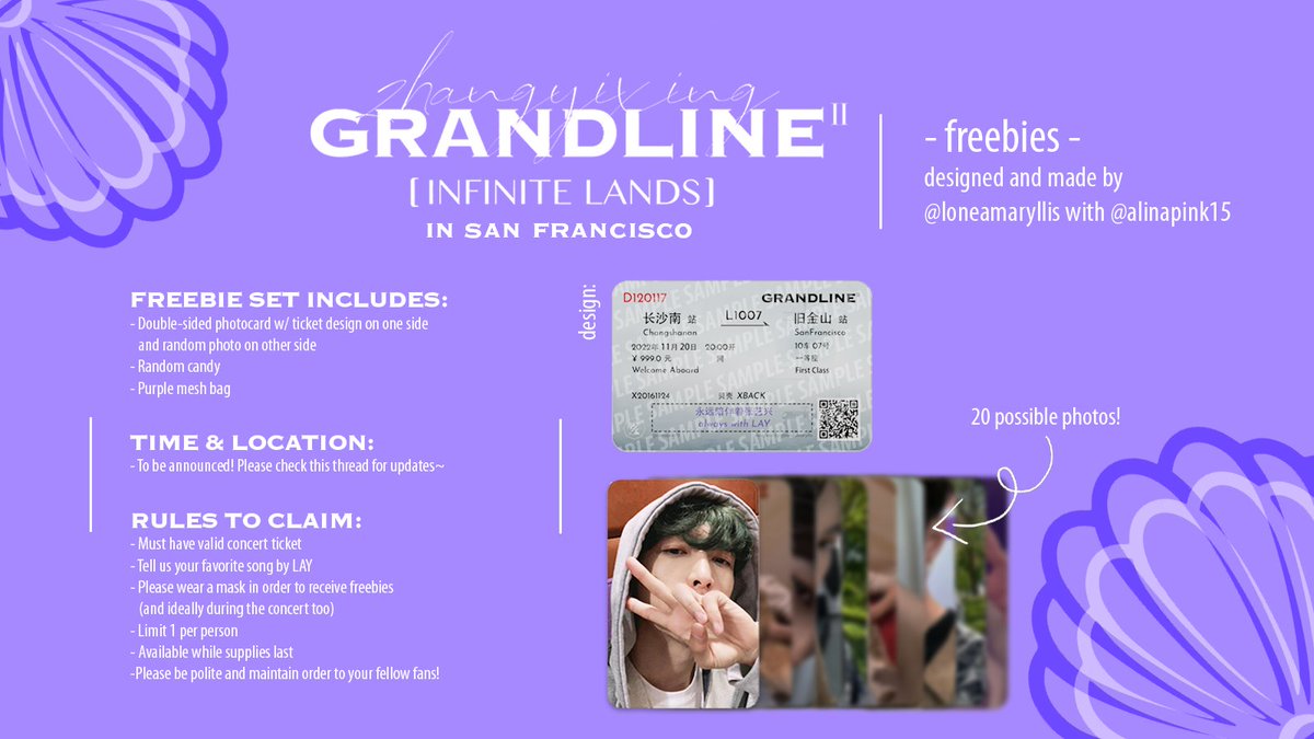 ♡LAY GRANDLINE 2 IN SF FREEBIES♡

hello~ myself and <a href="/alinapink15/">♡Alina ♡ happy 10 years w EXO ♡</a>
will be handing out freebies before Lay’s concert on 11/20 🫶🏻 !!

check out the photo for more details and follow/bookmark this thread to stay updated on how to find us! 💜

#LAY_GRANDLINE2 #yixing #lay #张艺兴