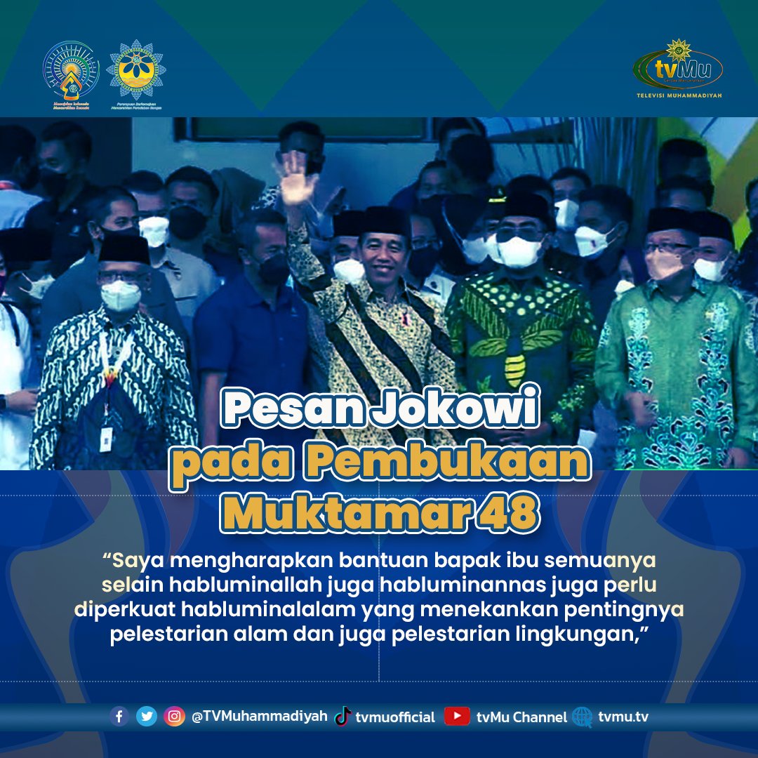 TVMuhammadiyah's tweet photo. Presiden Republik Indonesia (RI) Joko Widodo menghadiri gelaran Pembukaan Muktamar Muhammadiyah ‘Aisyiyah ke-48 di Stadion Manahan Solo, Sabtu (19/11). https://t.co/dnTfbHBeAC