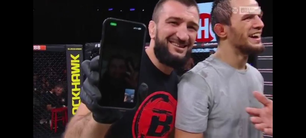 #Bellator288 what a win for Usman Nurmagomedov to be new lightweight champion 

Also funny how Khabib just video calling him in the middle of his interview 😂😂