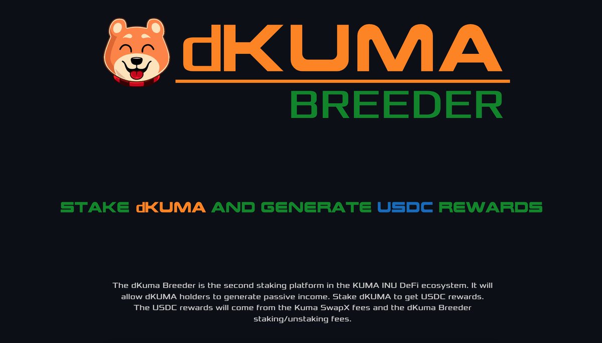 KUMASTAKER's tweet photo. @chirocrypto Earn passive income for the rest of your life with $dKUMA #dKumaBreeder ! $USDC rewards come from #KumaSwapX beautiful cross chain swap with low fees delivered by $KUMA devs! 
Stake $KUMA to earn $dKUMA passively! #memecoin with utility! Read our WP https://t.co/4SxSofd4vD https://t.co/aBFpsWuIHM