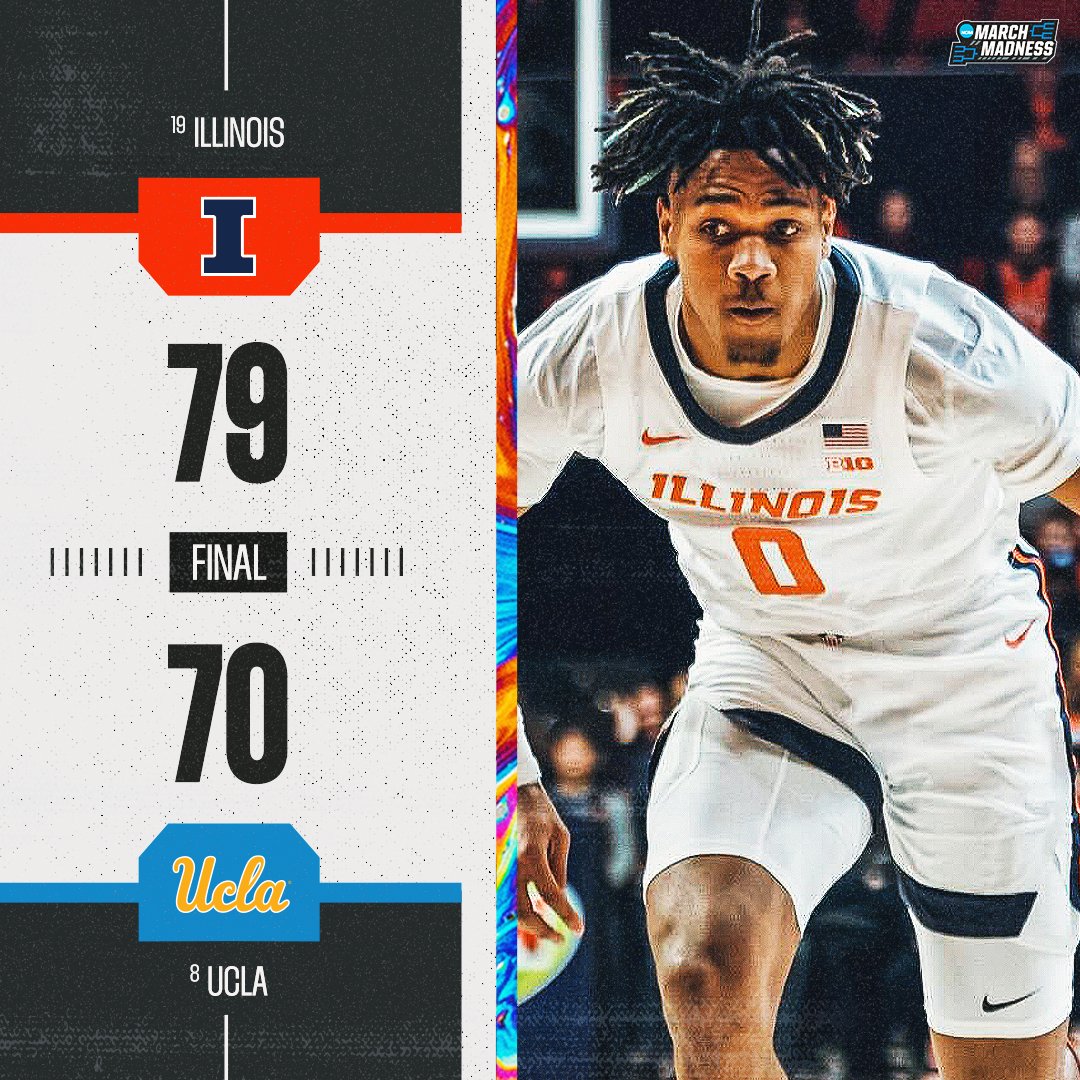 MarchMadnessMBB's tweet photo. NO. 19 ILLINOIS KNOCKS OFF NO. 8 UCLA 👀

Illinois outscores UCLA 51-33 in the second half and will face UVA in the Main Event championship game 💪 https://t.co/SD3ll3SLMI