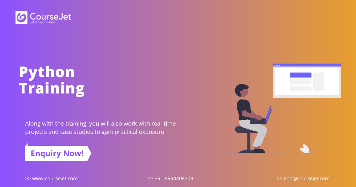 course_jet's tweet image. Become an expert in Python programming language by joining the professional’s designed Python training at CourseJet.
Enroll Now : coursejet.com/python-certifi…
Call Now : +91-9994408109
#pythontraining #pythononlinetraining #pythonbasicstraining #coursejet